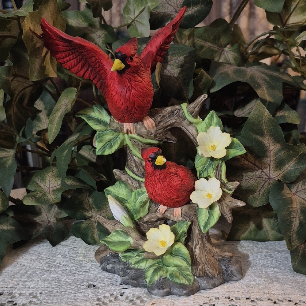 Red Cardinal Figurine with Flowers